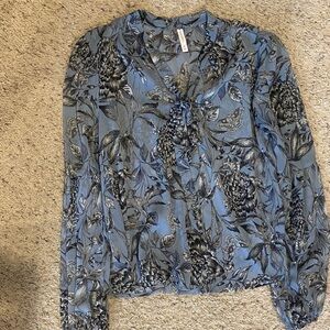 Xhilaration Blue Floral Sheer Blouse